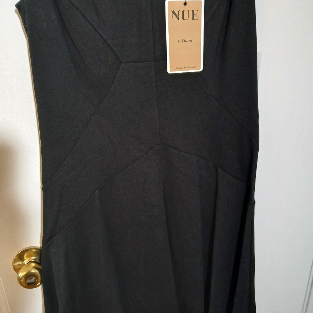 Nue by Shani Black Dress with Gold Studded Shoulders, Size 8 - Picture 3 of 13